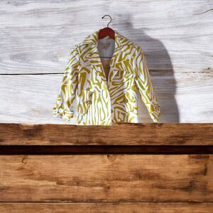 Transitions Blazer Size S Mustard Yellow Zebra Print Business Casual Jacket